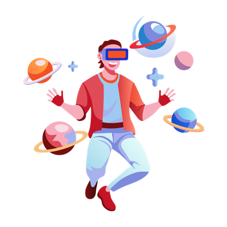 Boy using virtual reality glasses  Illustration