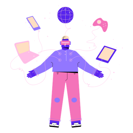 Boy using Virtual Reality technology Illustration