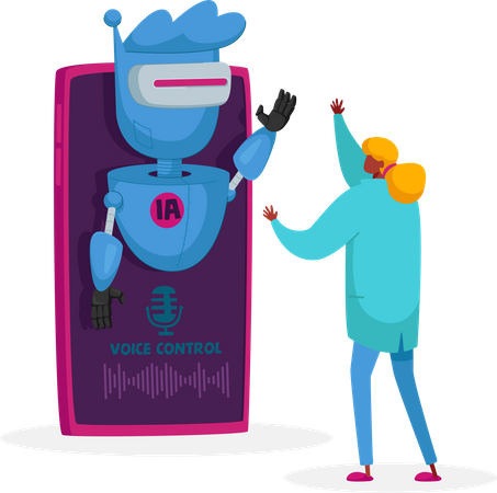 Boy using voice assistant app  Illustration