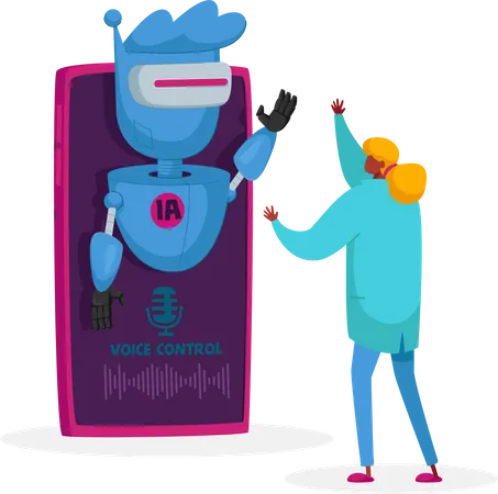 Boy using voice assistant app  Illustration