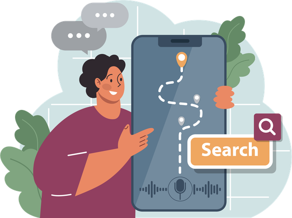Boy using voice search feature  Illustration
