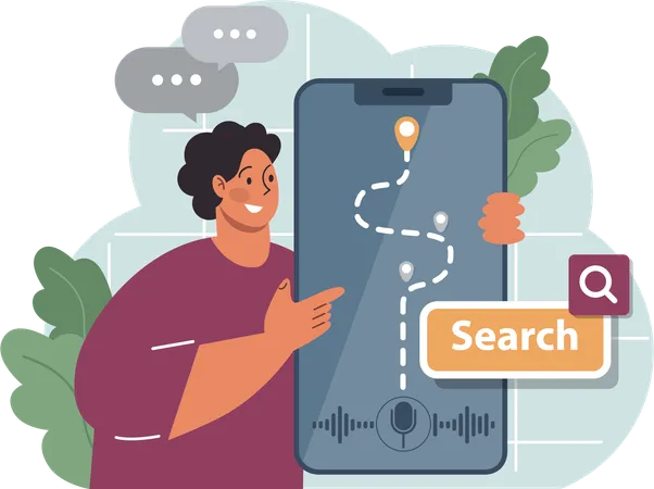 Boy using voice search feature  Illustration