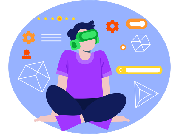 Boy Using Vr Gadgets  Illustration