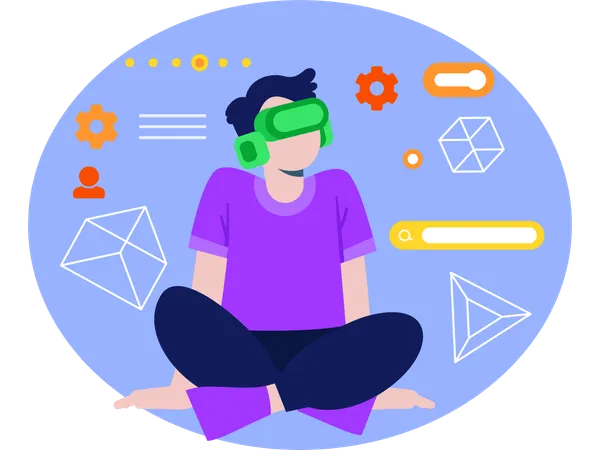 Boy Using Vr Gadgets  Illustration