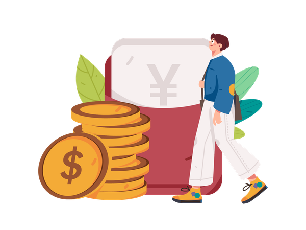 Boy using Yen wallet  Illustration