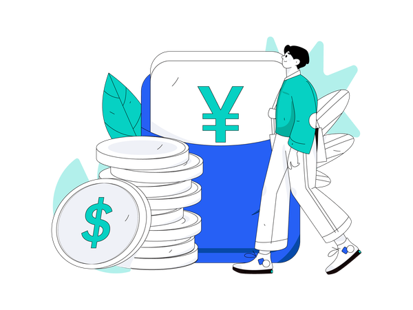 Boy using Yen wallet  Illustration