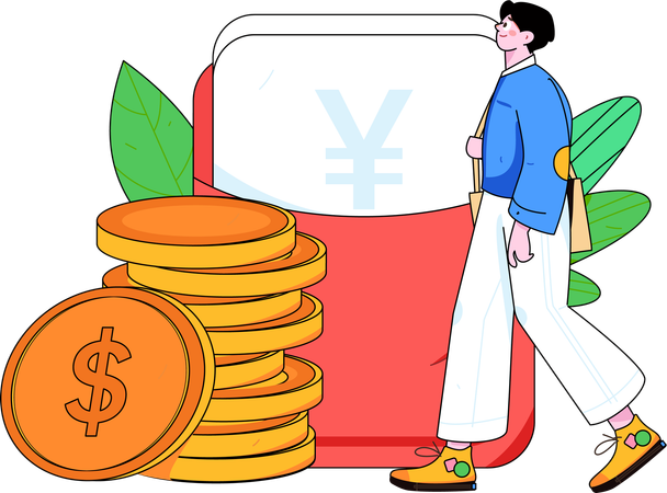 Boy using Yen wallet  Illustration