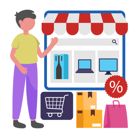 Boy visiting Online Electronics Store  Illustration