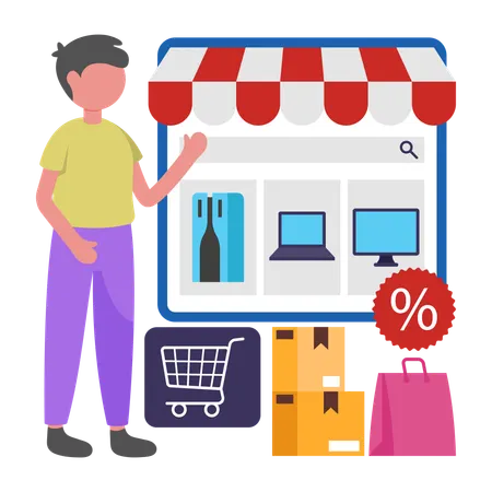 Boy visiting Online Electronics Store  Illustration