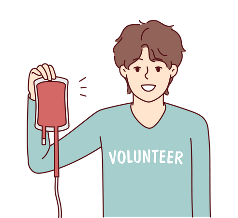 Boy volunteer holding blood bag  Illustration