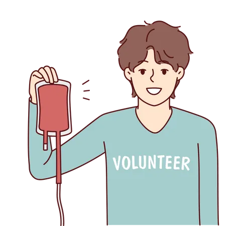 Boy volunteer holding blood bag  Illustration
