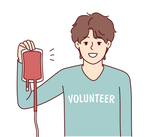 Boy volunteer holding blood bag  Illustration