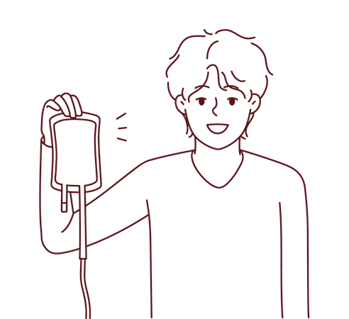 Boy volunteer holding blood bag  Illustration