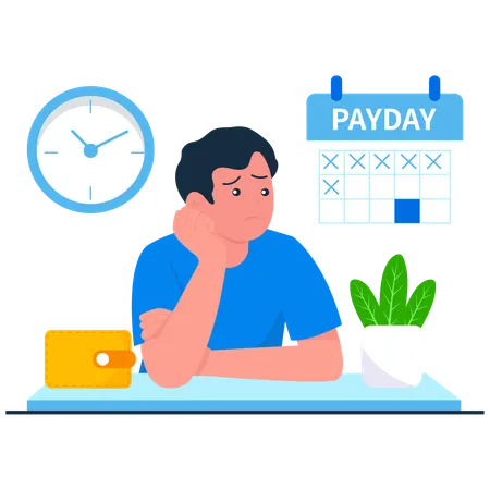 Boy waiting for Waiting Payday  Illustration