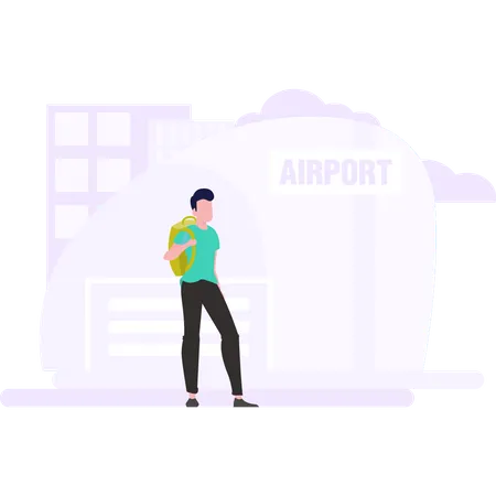 Boy waiting for taxi at airport Illustration