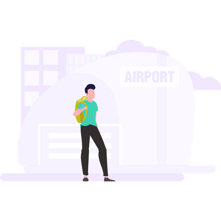 Boy waiting for taxi at airport  Illustration