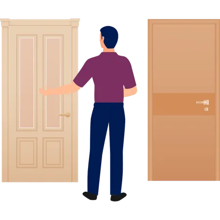 Boy waiting outside door  Illustration