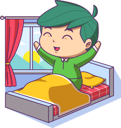 Boy waking up in beautiful morning  Illustration