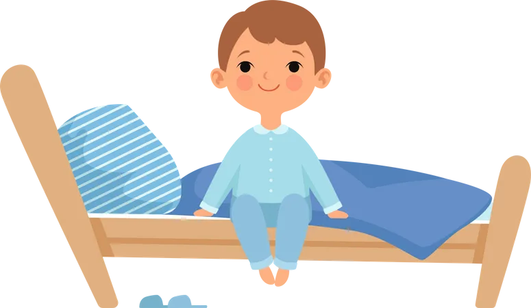 Boy waking up in morning  Illustration