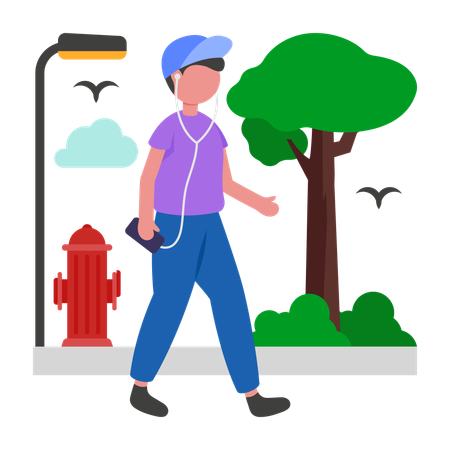 Boy Walking Around in park  Illustration
