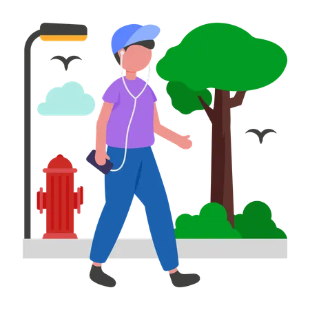 Boy Walking Around in park  Illustration