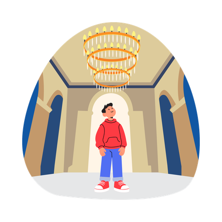 歴史的建造物を歩く少年  イラスト