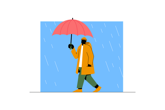 Boy walking in the rain  Illustration