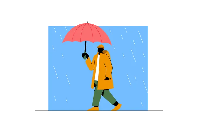 Boy walking in the rain  Illustration