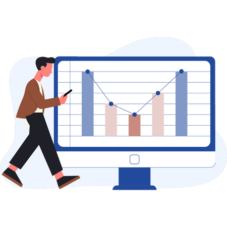 Boy walking near analytic graph  Illustration