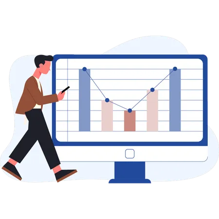 Boy walking near analytic graph  Illustration