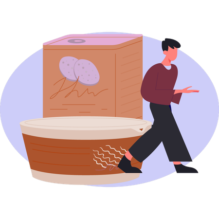 Boy  walking near food  Illustration