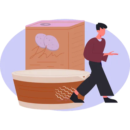 Boy  walking near food  Illustration