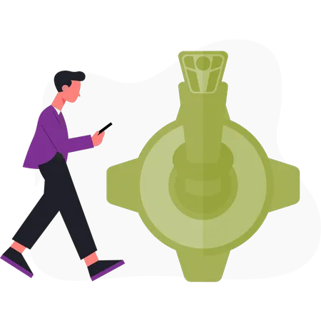 Boy  walking near game remote  Illustration