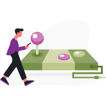 Boy  walking near joystck  Illustration