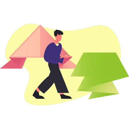 Boy walking near origami craft  Illustration