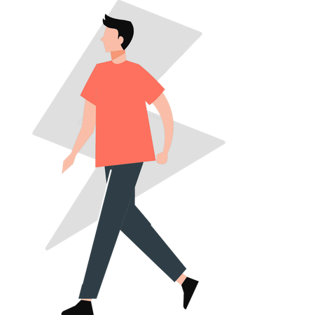 Boy walking near power sign  Illustration