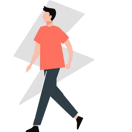 Boy walking near power sign  Illustration