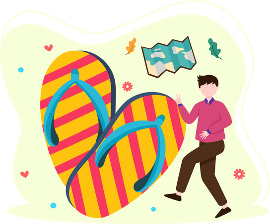 Boy walking on beach wearing flipflops  Illustration