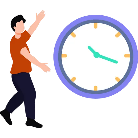 Boy walking towards clock  Illustration