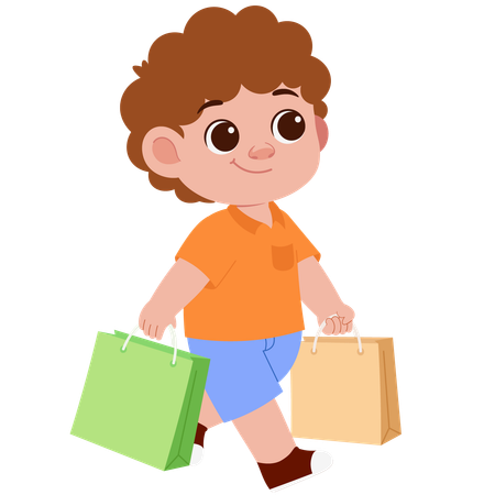 Boy Walking While Shopping  Illustration