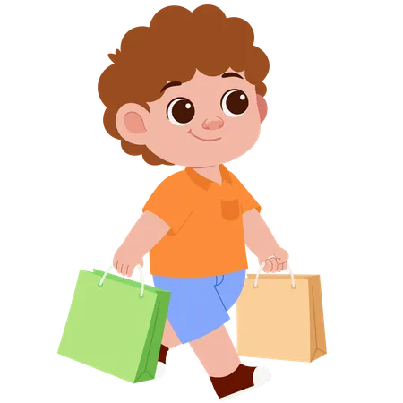 Boy Walking While Shopping  Illustration