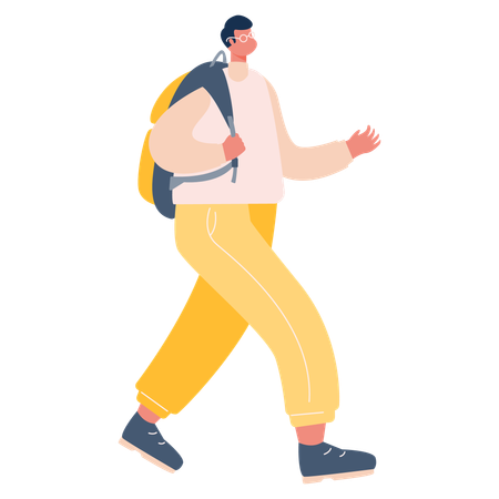 Boy walking with bag  Illustration