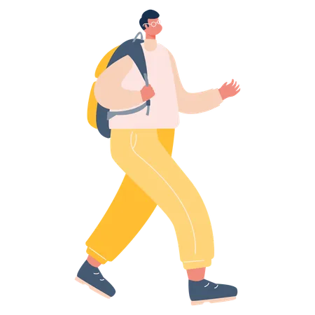 Boy walking with bag  Illustration