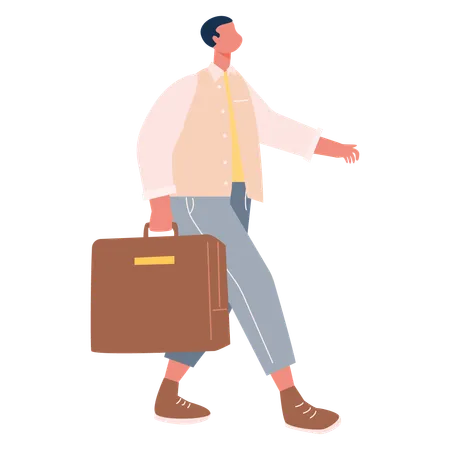 Boy walking with briefcase  Illustration