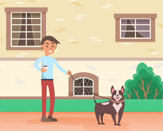 Boy walking with dog Illustration