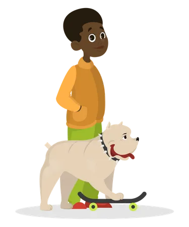 Boy walking with dog Illustration
