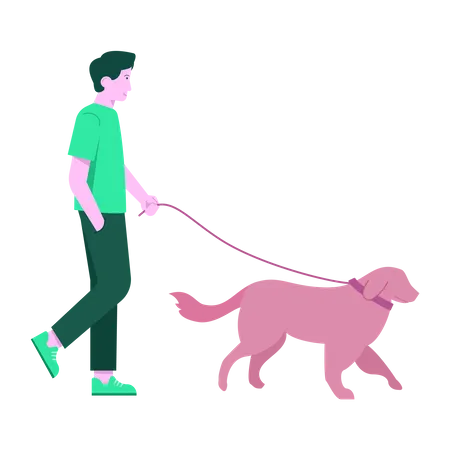Boy walking with dog  Illustration