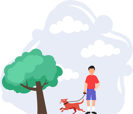 Boy Walking with dog Illustration