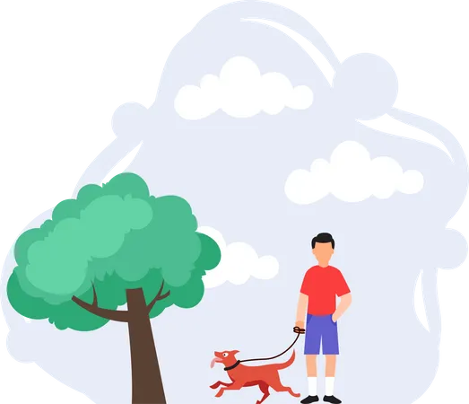 Boy Walking with dog Illustration