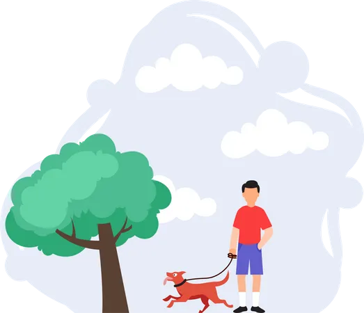 Boy Walking with dog  Illustration